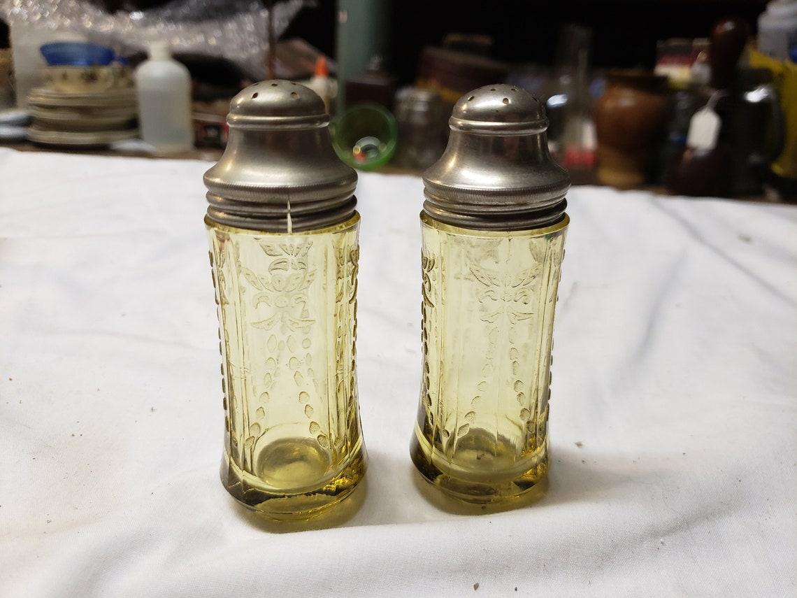 Madrid Amber Depression Glass Salt and Pepper Shakers Etsy