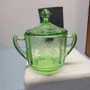 groene Floral Poinsettia Depression glazen suikerpot met deksel/deksel.