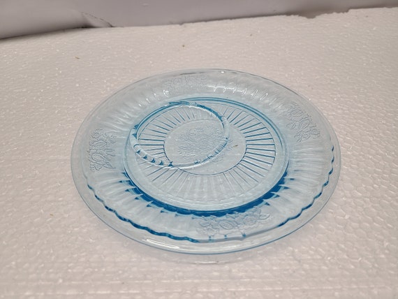 Blue Mayfair Open Rose Depression Glass 1/2 Inch Sherbet Plate