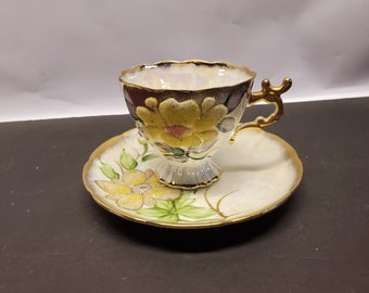 Fancy Luster ware floral Tea cup and saucer yellow flower