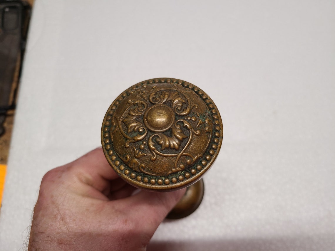 Antique Fancy Embossed Brass Door Handle Set Etsy