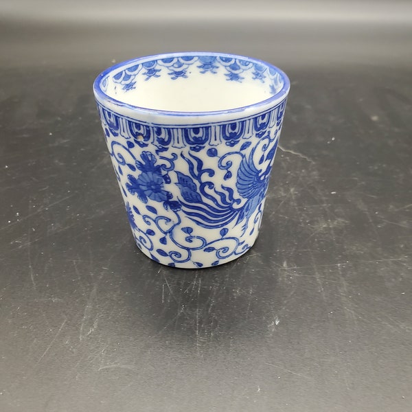 Antique Blue Pheonix bird flying turkey sake cup or drinking cup