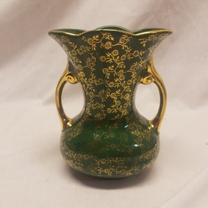 5 3/4&quot; Pearl china green vase with 22kt gold decoration