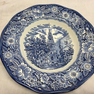 Staffordshire Liberty blue  8 1/2&quot; flat soup bowl with old north church