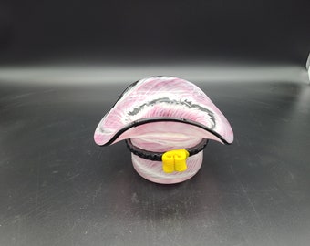 Nice hand made art glass hat pink with black and yellow