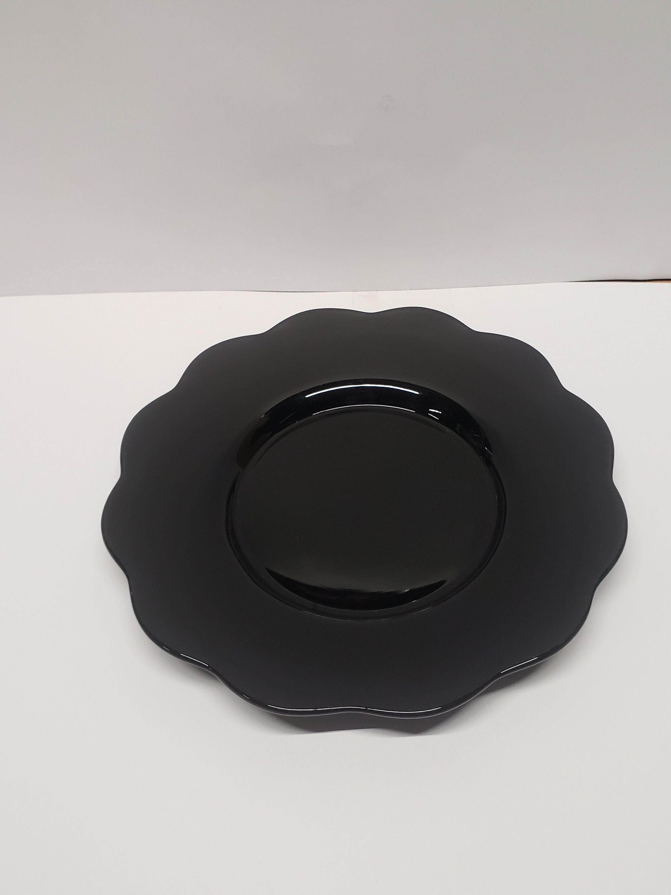 Vintage Black Depression Glass Scalloped Plate Black Etsy