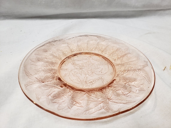 Pink Floral Poinsettia Depression Glass 6