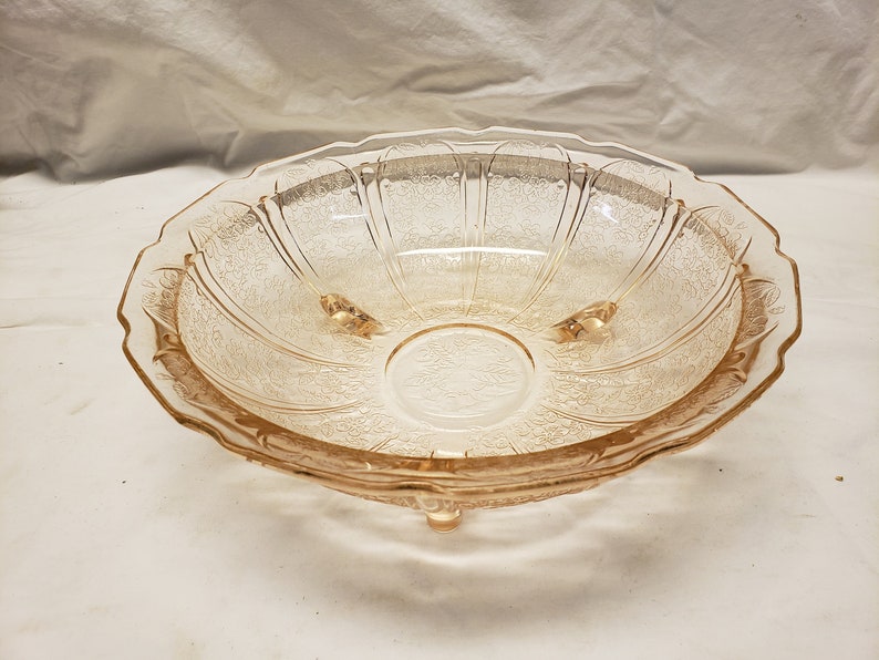 Pink Cherry Blossom Depression Glass 3 Legged Bowl Etsy