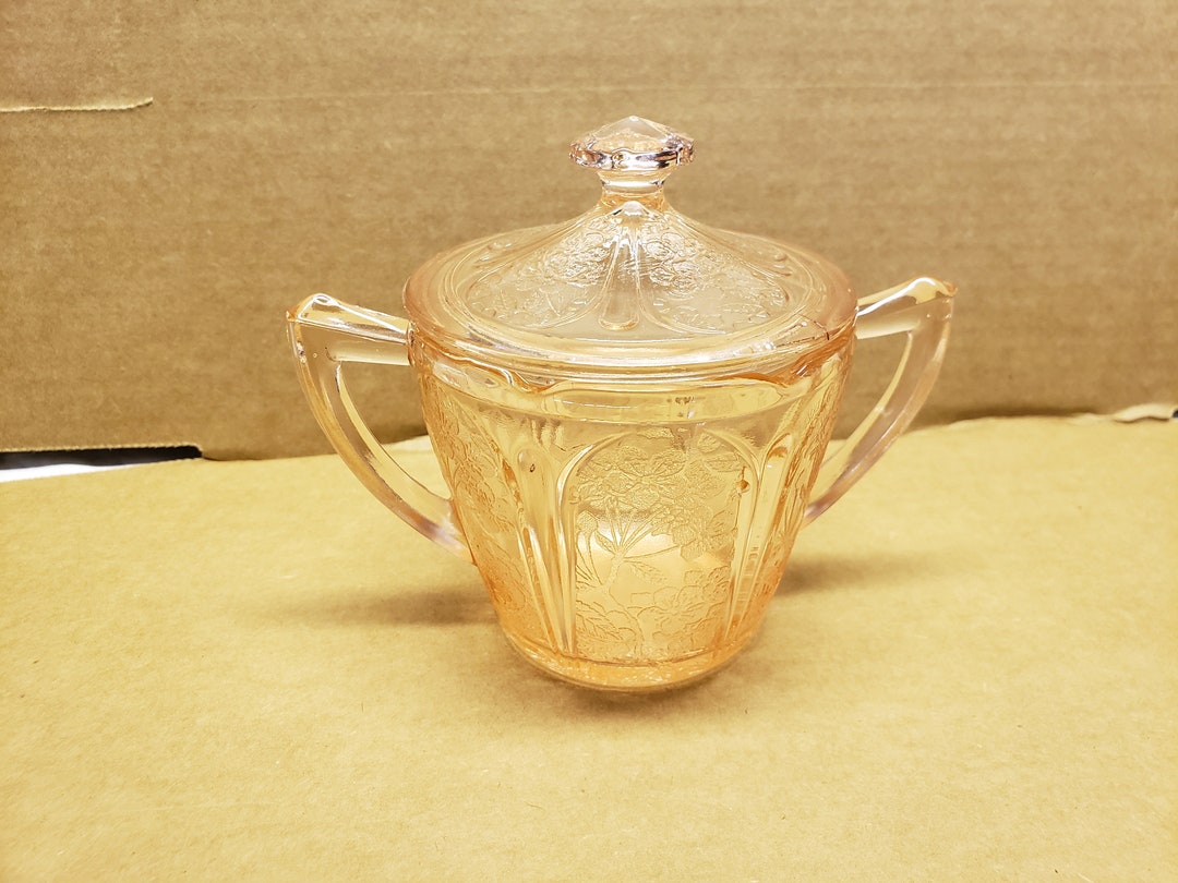 Pink Cherry Blossom Depression Glass Sugar With Cover Etsy