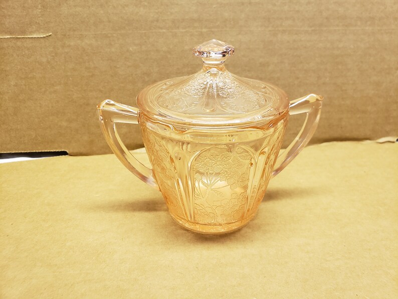 Pink Cherry Blossom Depression Glass Sugar With Cover Etsy