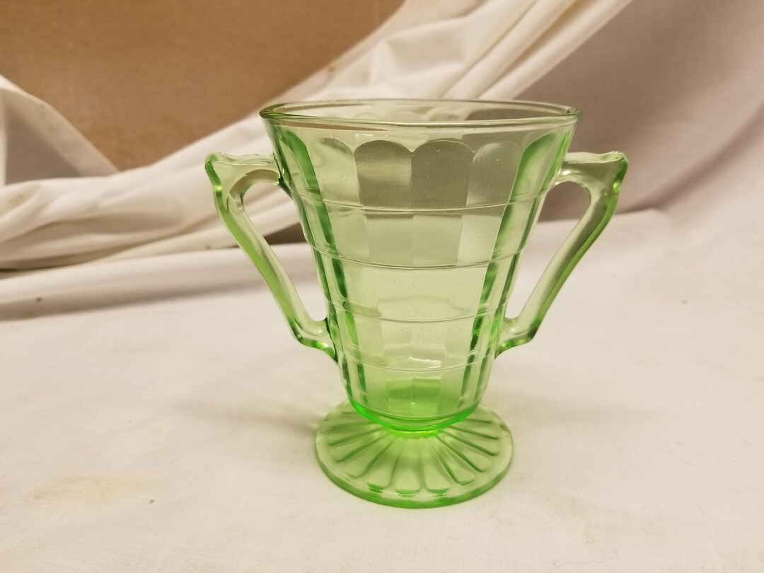 Green Block Optic Depression Glass Sugar Bowl Etsy