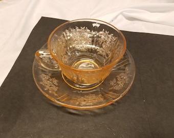 Pink Sharon depression glass cabbage rose Cup and saucer
