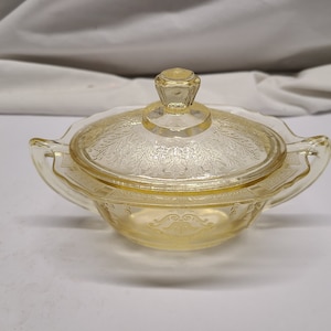 Yellow Princess Depression glass sugar and cover