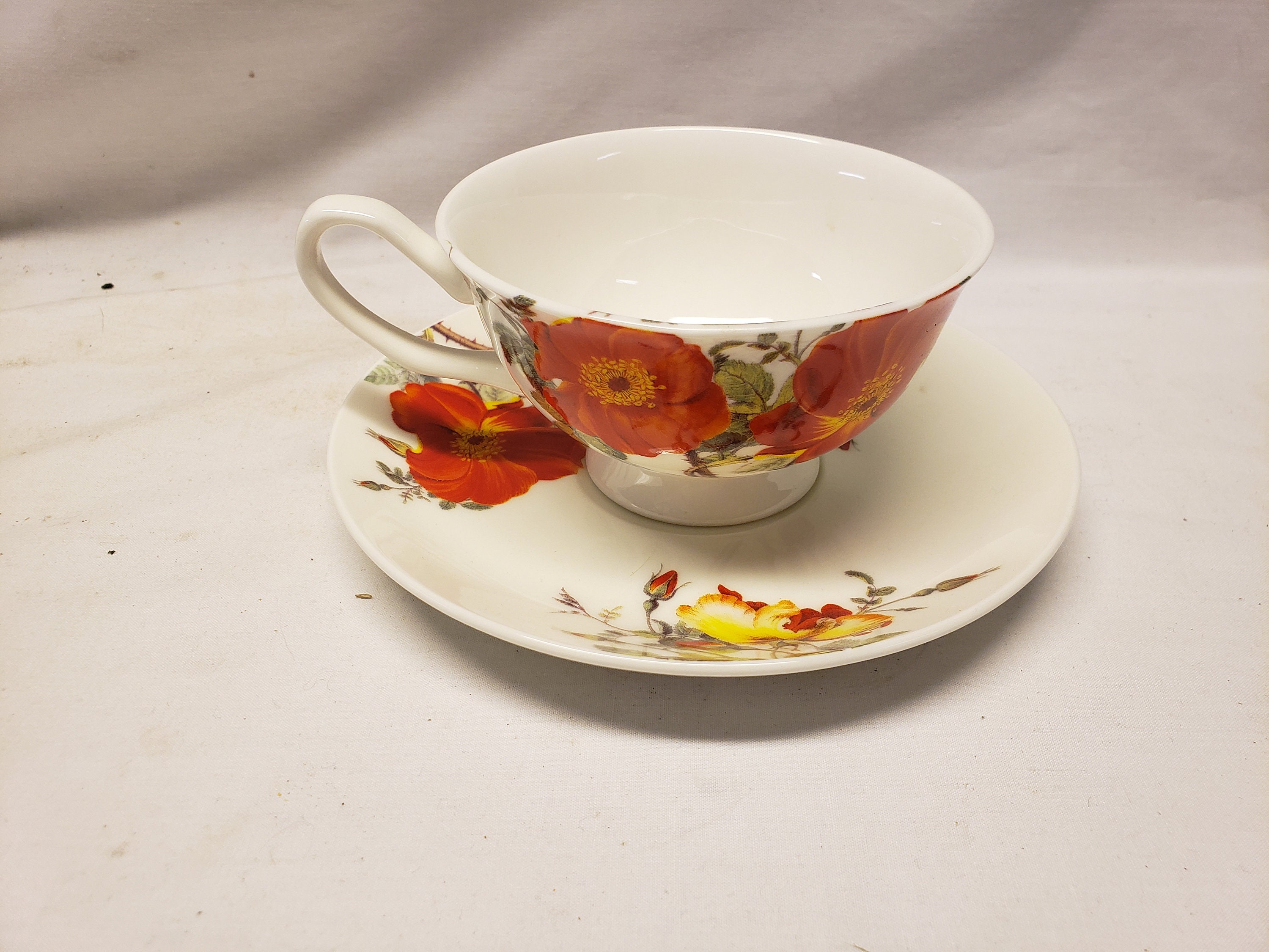 Stechol gracie bone china red flower Tea cup and saucer Etsy