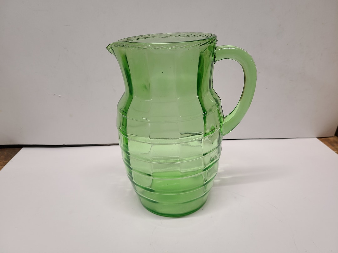 Green Block Block Optic Depression Glass Pitcher 8 Inch Etsy