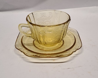 Amber madrid Depression glass Tea cup and saucer