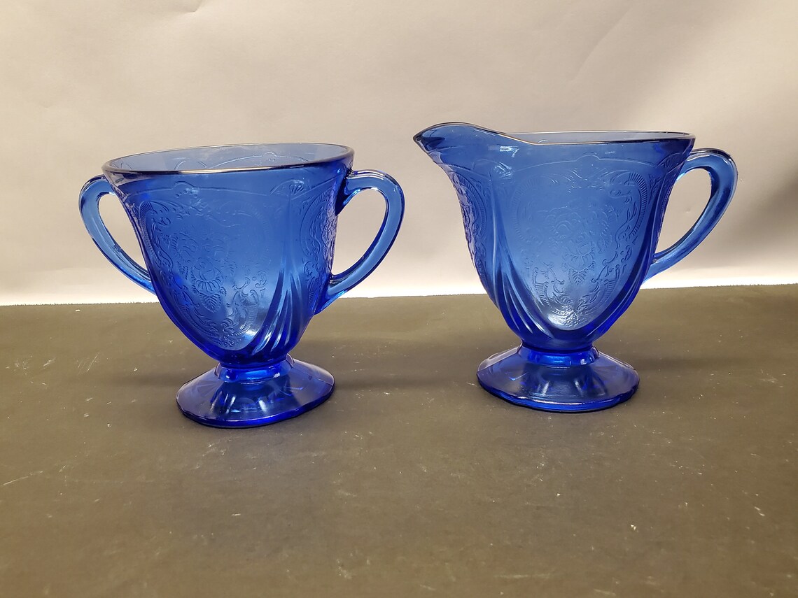 Blue Royal Lace Depression Glass Sugar and Creamer Set Etsy