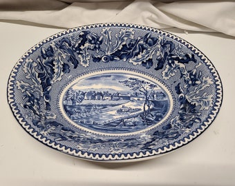 Cuenco para verduras ovalado azul histórico de Johnson Bros., 22,5 x 16,7 cm, camino de sirga