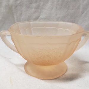 Pink Frosted  mayfair open rose Depression glass  sugar bowl