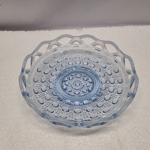 Vintage Blue Opalescent Laced Edge Sugar Cane Bowl by Imperial Glass Co 1930&#39;s, Laced Edge Blue Opalescent Sugar Cane Bowl