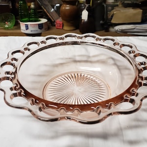 Pink old colony Lace edge Depression glass  9 1/2&quot; Bowl