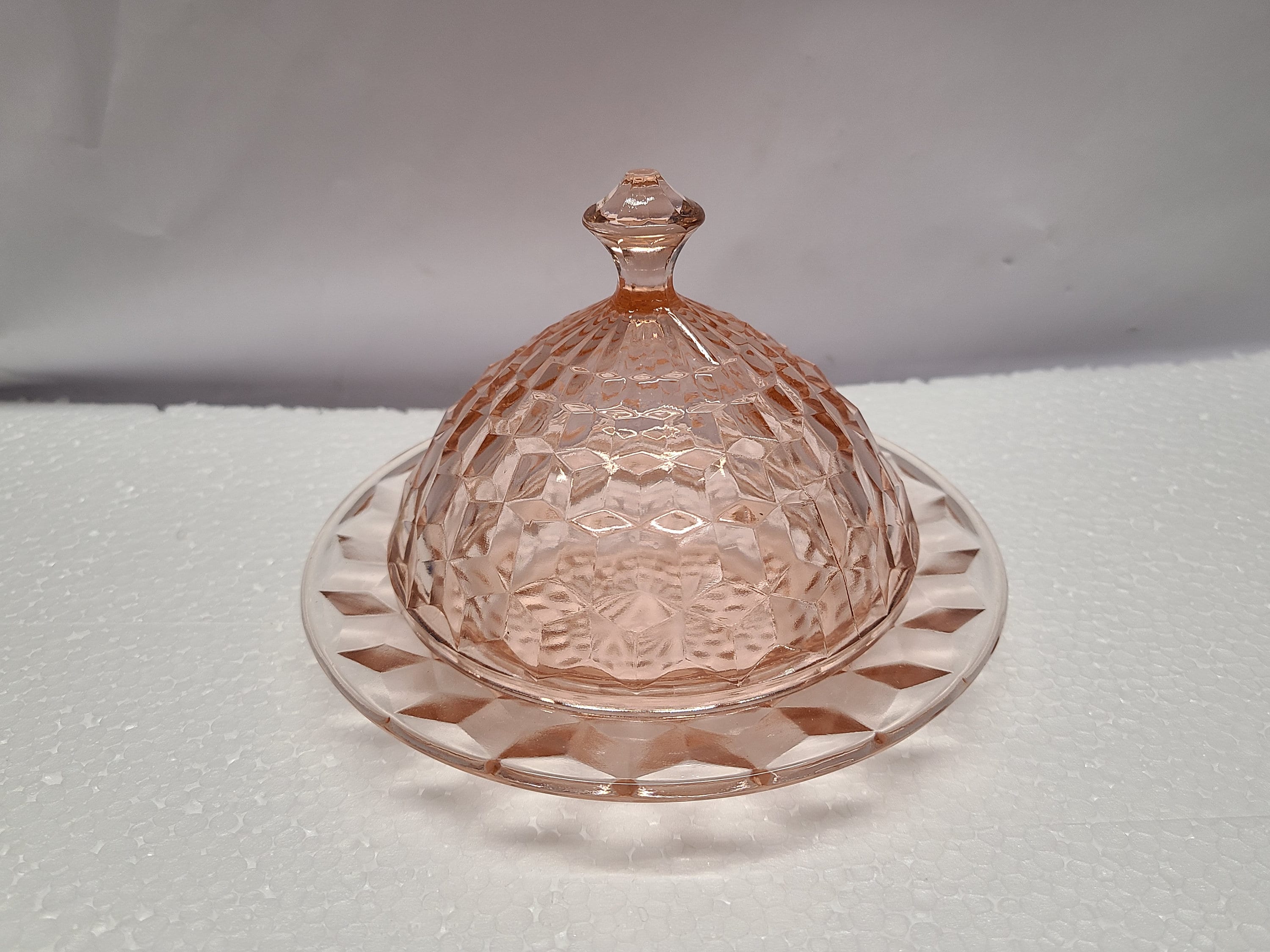 Pink Cube Depression Glass Covered Butter Dish Etsy UK