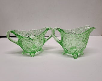 Antique Avocado Depression glass Sugar and creamer set