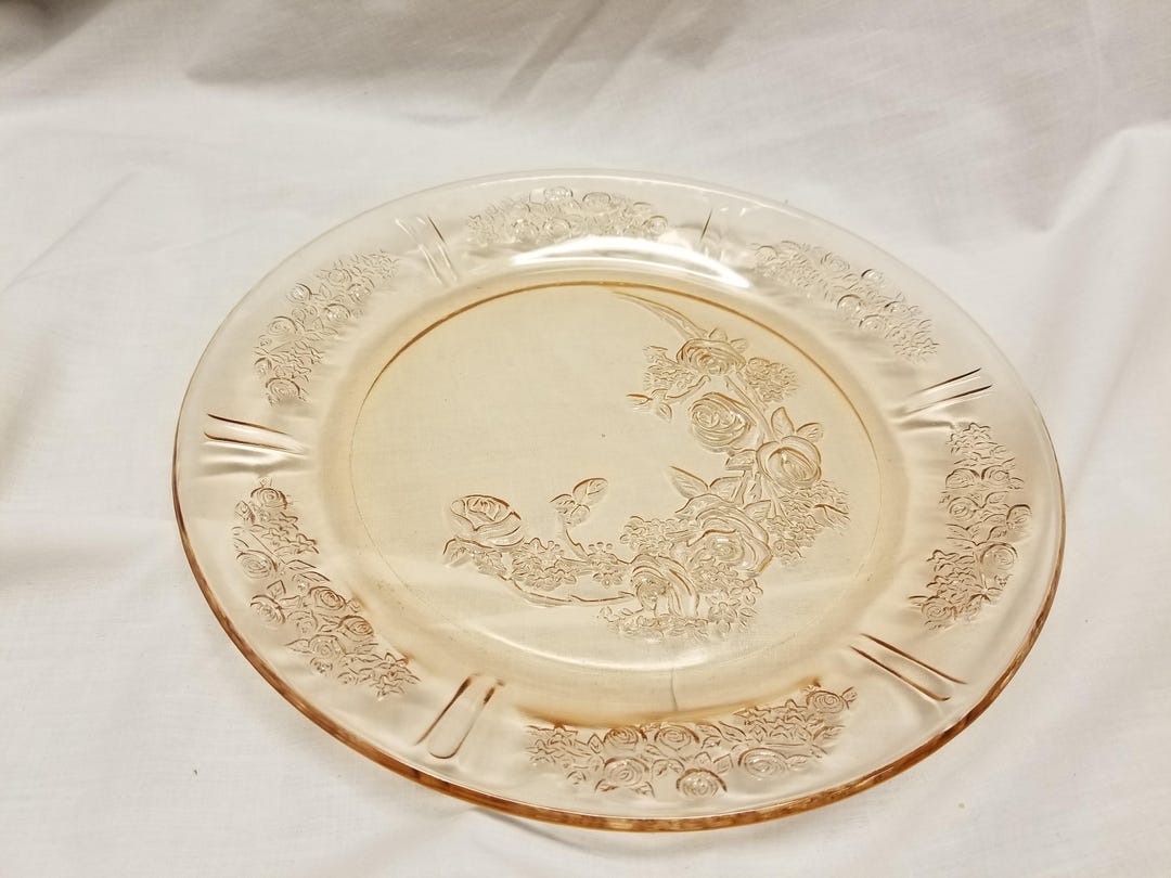 Pink Sharon Depression Glass Cabbage Rose 9 Inch Dinner Plate Etsy