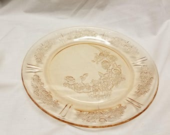 Pink Sharon depression glass cabbage rose 9 inch dinner plate