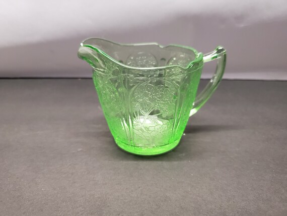 Green Cherry Blossom Depression Glass Creamer - Etsy