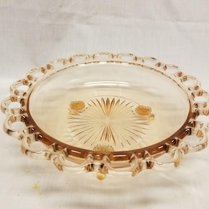 Pink old colony Lace edge Depression glass 10 1/2&quot; bowl with 3 feet