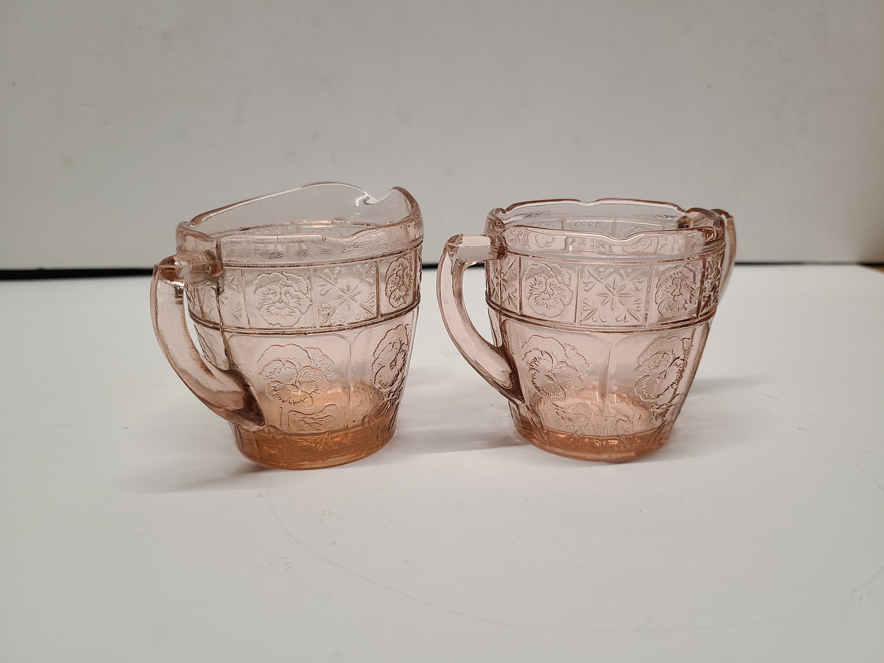Pink Doric and Pansy depression glass childs sugar and creamer set
