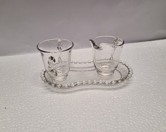 Candlewick Depression Glas Klare kleine Milchkännchen und Zucker mit Tablett