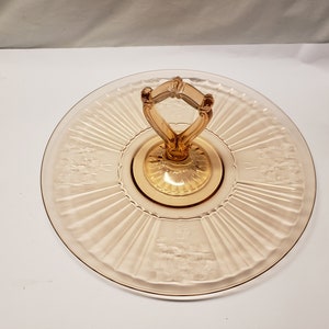 Pink Mayfair Open rose  Depression glass  Sandwich server