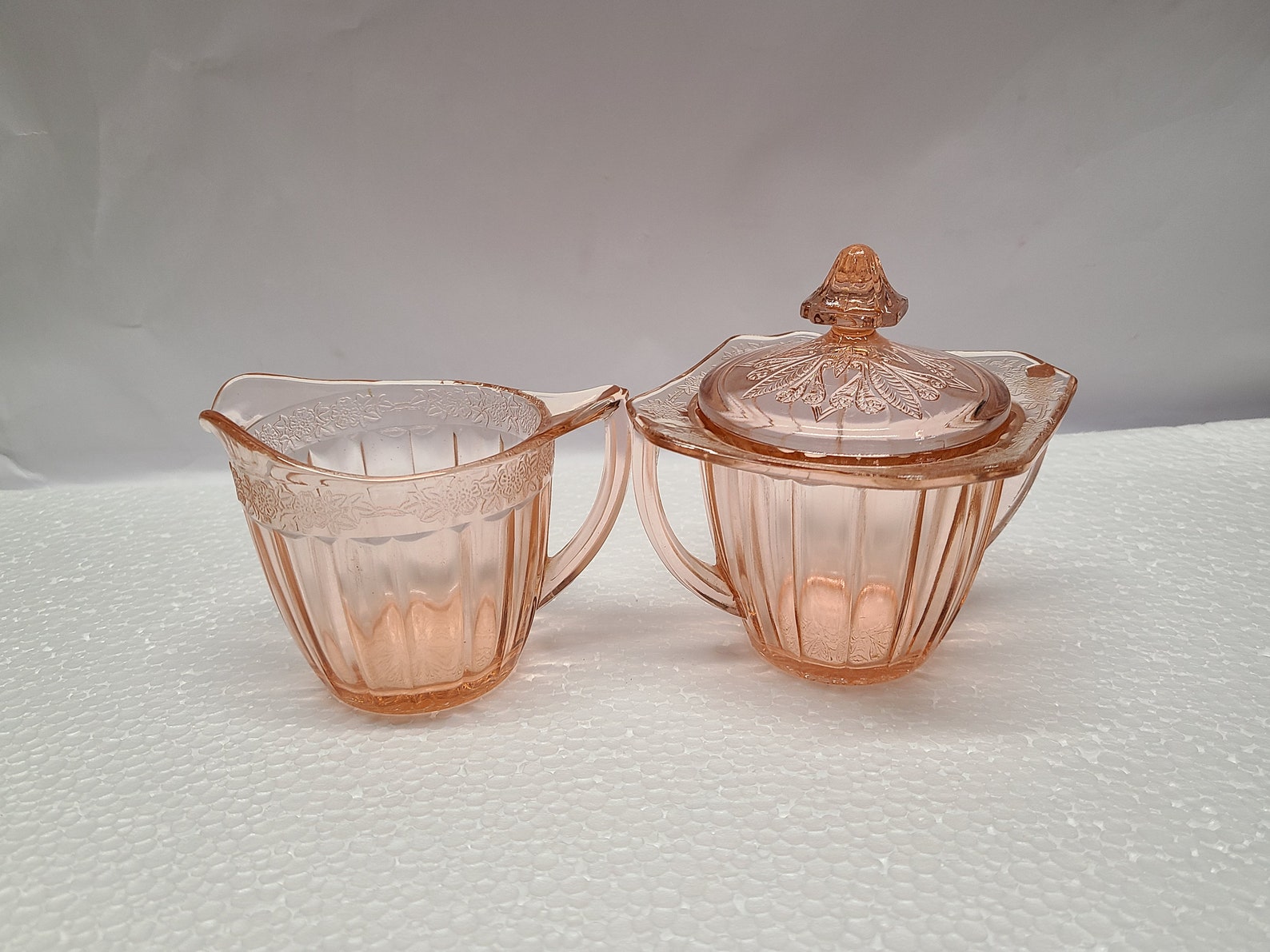 Pink Adam Depression Glass Sugar and Creamer Set W Cover Etsy