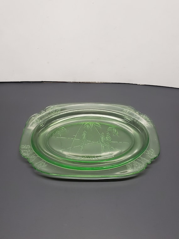 Green Parrot Depression glass Cup and saucer set