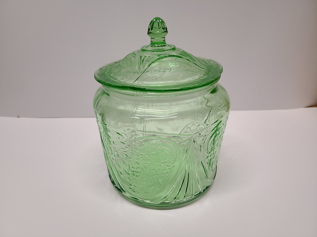 Vintage Green Royal Lace Cookie Jar Crafted by Hazel Atlas Etsy