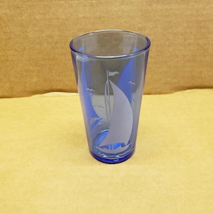 Vintage Cobalt blue sailboat White ships 3 3/4&quot; Juice glass