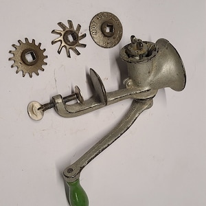 Antique Universal miniature  food chopper meat grinder w/ 3 cutters