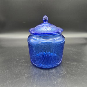 Blue royal lace depression Glass Cookie Jar