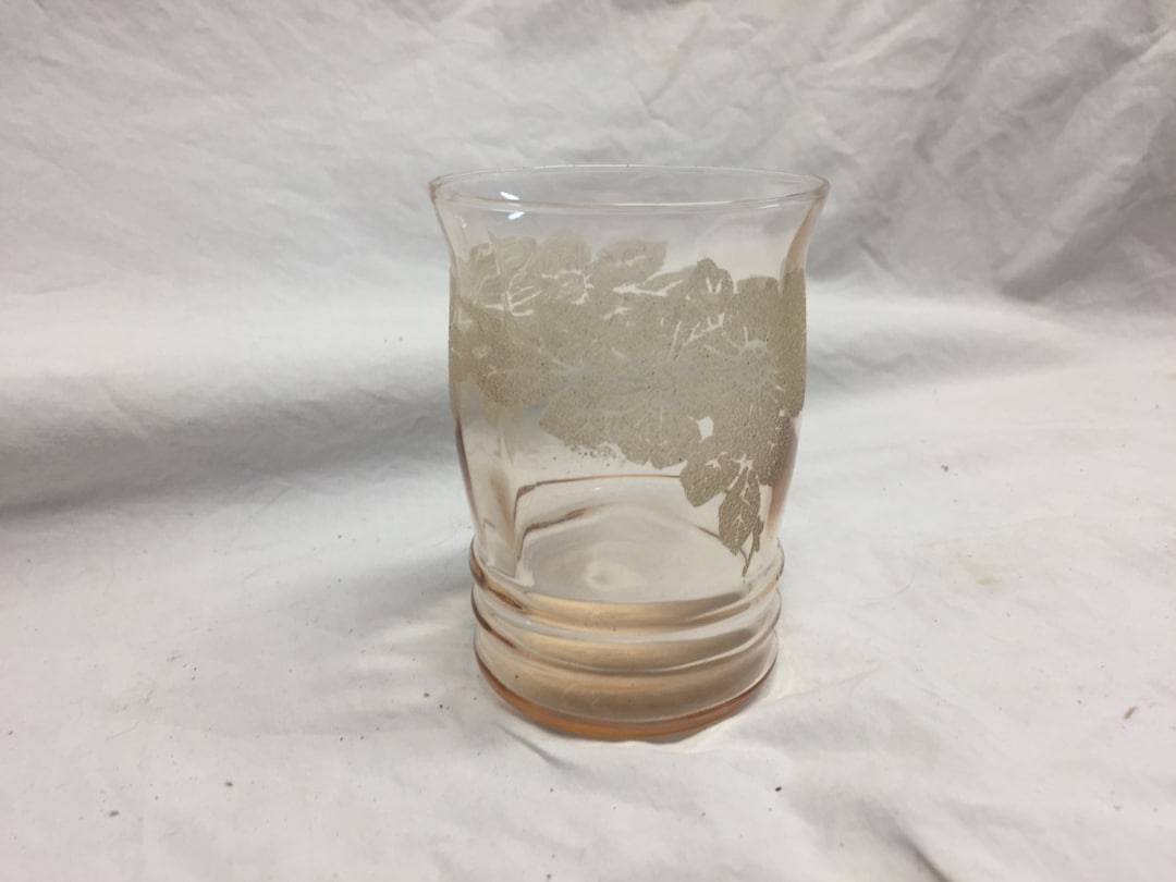 4 Pink Dogwood Depression Glass Tumbler With Flower Design Etsy