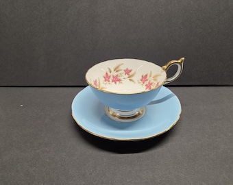 エインズレイ ターコイズ 脚付きティーカップ＆ソーサー レッドゴールド メープルリーフ