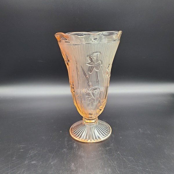 Pink Iris Depression glass vase