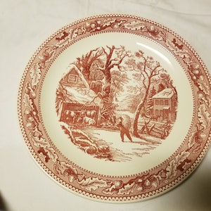 Memory lane pink 12 1/4 inch large round platter or server with country scenes