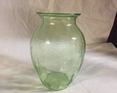 Green cameo 8 quot depression glass vase