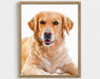 Dog Portrait From Photo Watercolor, Pet Portrait Custom Painting, Pet Loss Gift For Dogs Or Cats, Remembrance Gift, Golden Retriever Gift