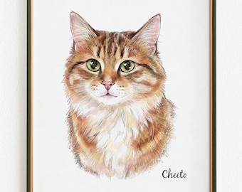 Custom Cat Portrait from Photo, Personalized Feline Watercolor Painting, Unique Cat Mom Gift Idea, Kitten Memorial Art, Feline Illustration