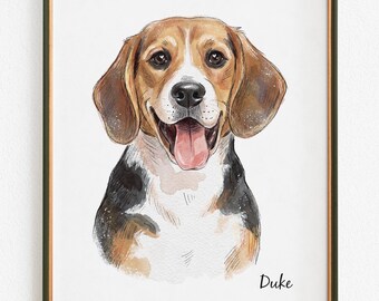 Custom Beagle Portrait, Personalized Dog Breed Art, Watercolor Lab Drawing, Custom Pet Portrait for Breed Lovers, Dog Owner Gift