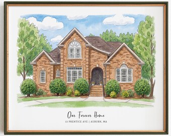 Custom Photo Watercolor Print, Personalized First Home Gift, Realtor Closing Art (Digital Download)