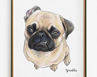 Custom Small Dog Portrait, Personalized Frenchie or Pug Art Print